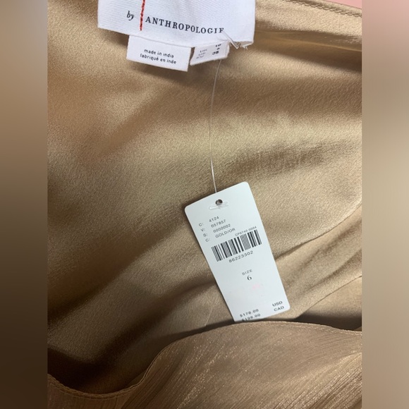 NEW Anthropologie Tan Gold Metallic Wide Leg Single Shoulder Jumpsuit Size 6 - Picture 4 of 6